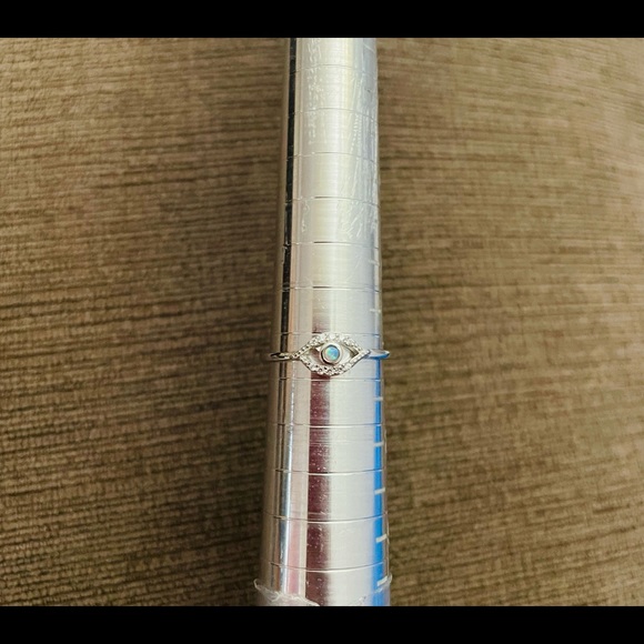 Sterling Silver Opal Evil Eye Ring-Stackable-Protection Ring-Minimalist Jewelry - Picture 7 of 8